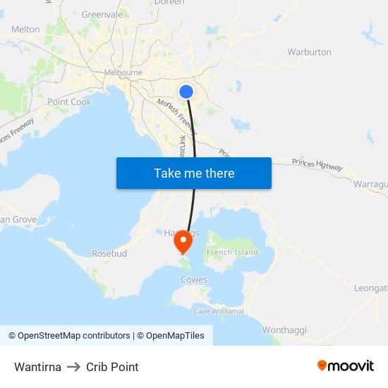 Wantirna to Crib Point map