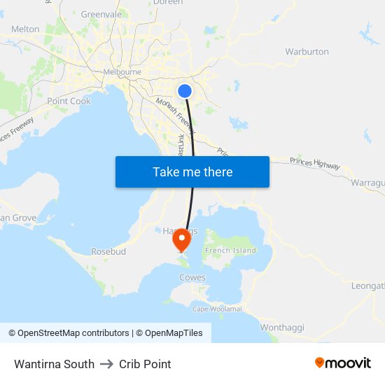 Wantirna South to Crib Point map