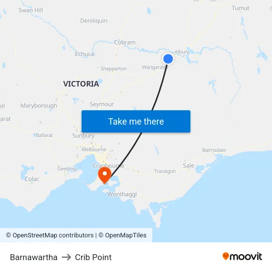 Barnawartha to Crib Point map