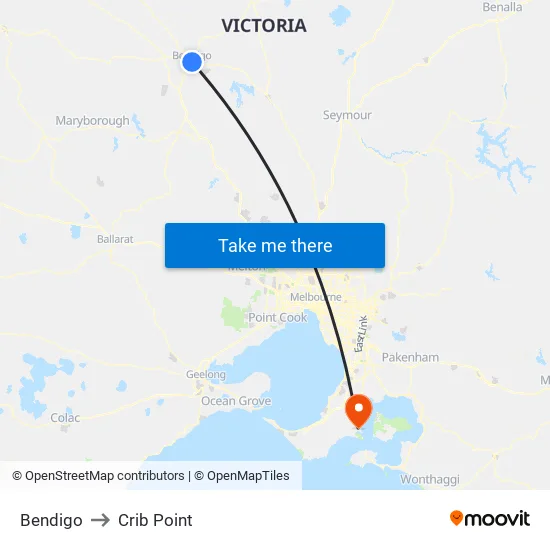 Bendigo to Crib Point map
