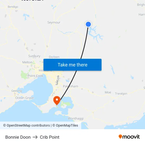 Bonnie Doon to Crib Point map
