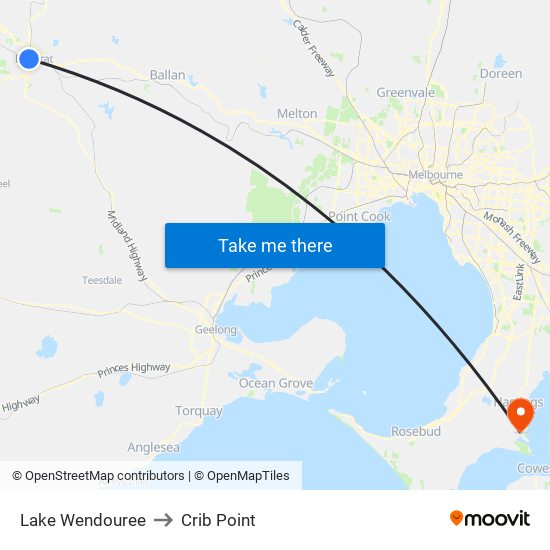 Lake Wendouree to Crib Point map