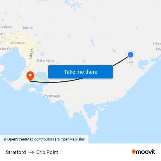 Stratford to Crib Point map