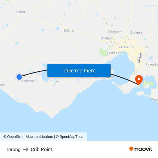 Terang to Crib Point map