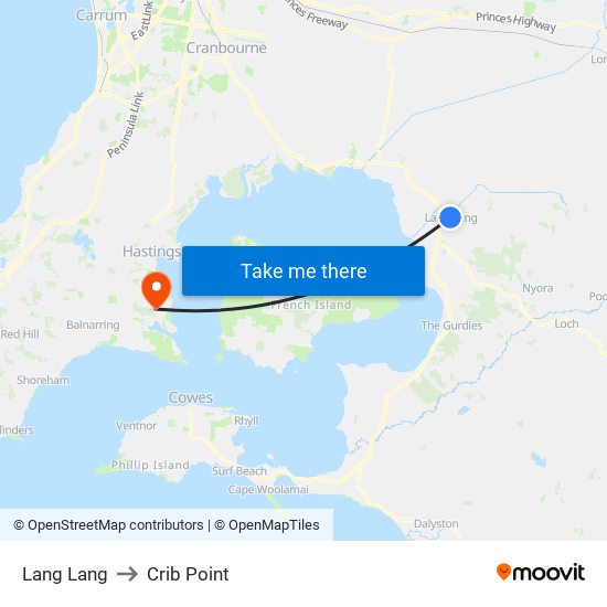 Lang Lang to Crib Point map