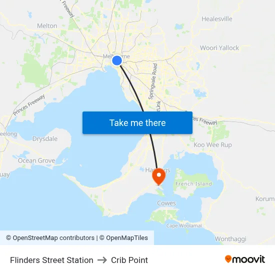 Flinders Street Station to Crib Point map