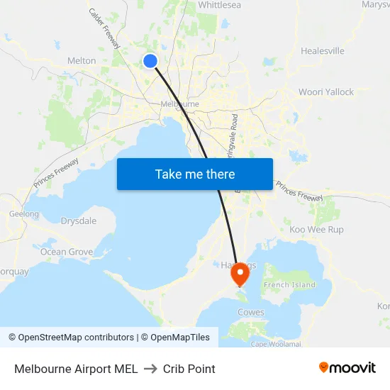 Melbourne Airport MEL to Crib Point map