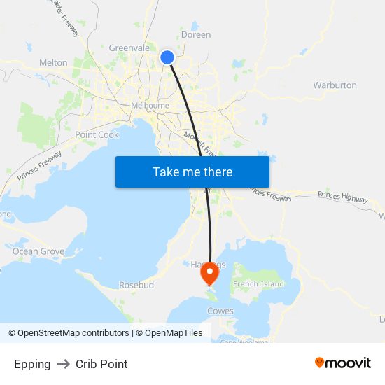 Epping to Crib Point map