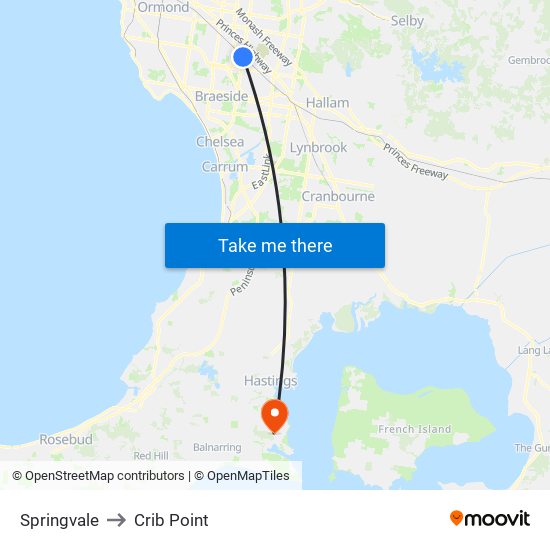 Springvale to Crib Point map