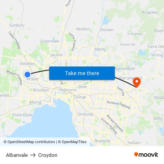 Albanvale to Croydon map