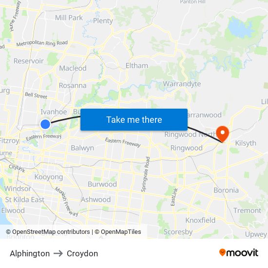 Alphington to Croydon map