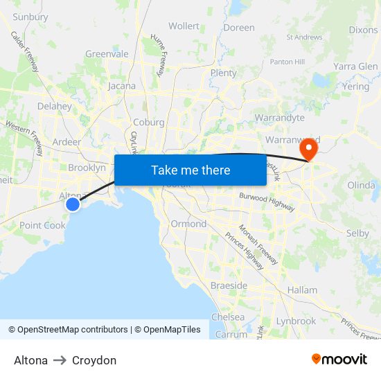 Altona to Croydon map