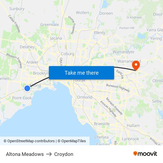 Altona Meadows to Croydon map