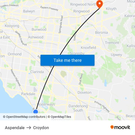 Aspendale to Croydon map