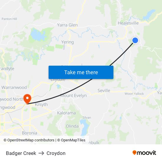 Badger Creek to Croydon map