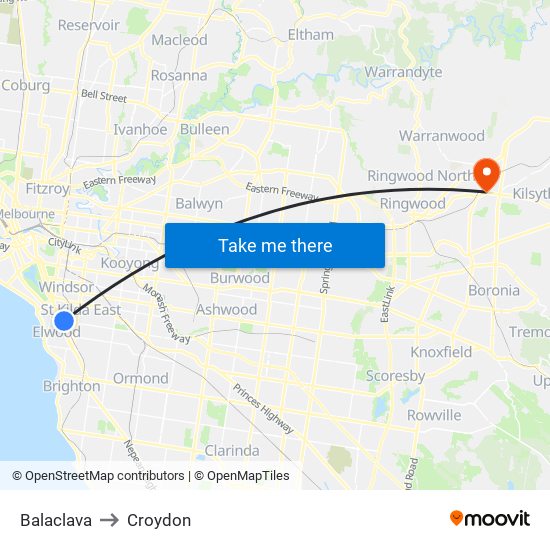 Balaclava to Croydon map