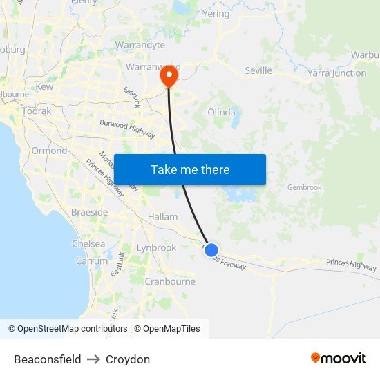 Beaconsfield to Croydon map