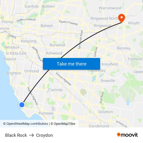 Black Rock to Croydon map