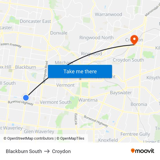 Blackburn South to Croydon map