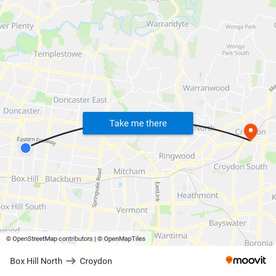 Box Hill North to Croydon map