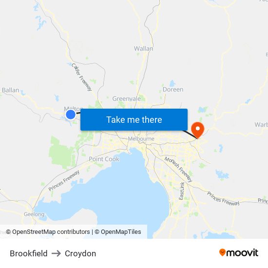 Brookfield to Croydon map
