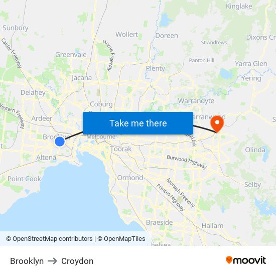 Brooklyn to Croydon map