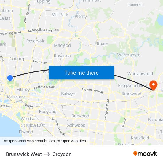 Brunswick West to Croydon map