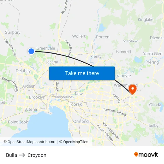 Bulla to Croydon map