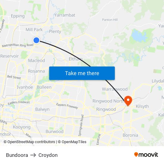 Bundoora to Croydon map