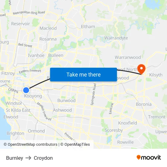 Burnley to Croydon map