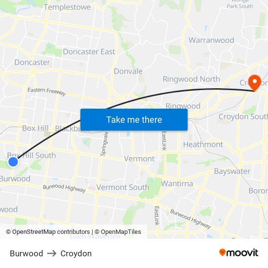 Burwood to Croydon map