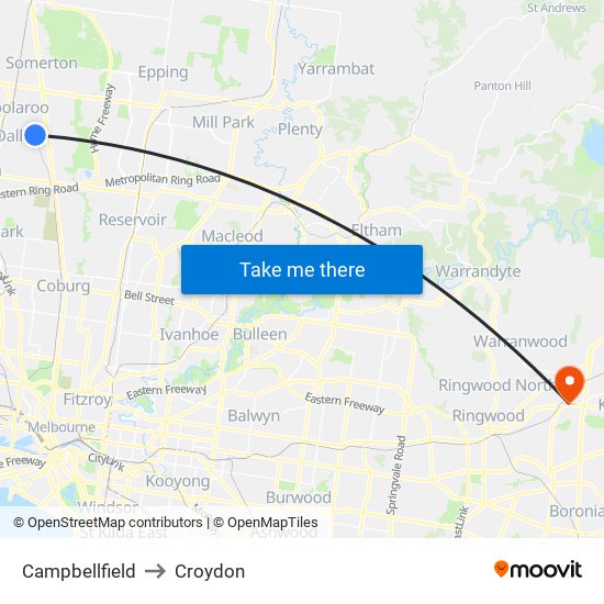 Campbellfield to Croydon map