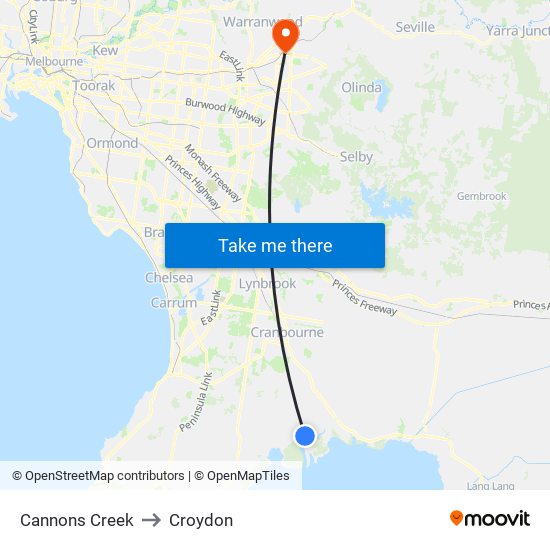 Cannons Creek to Croydon map