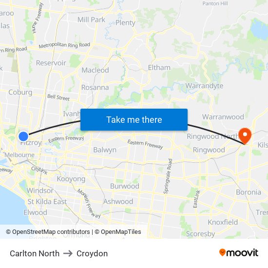 Carlton North to Croydon map