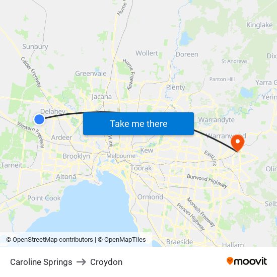 Caroline Springs to Croydon map