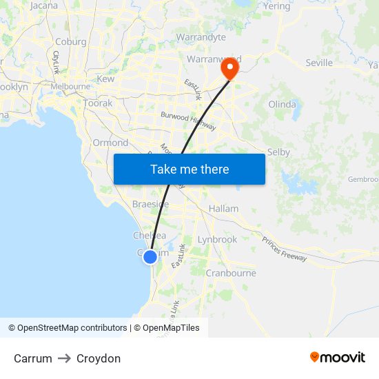 Carrum to Croydon map