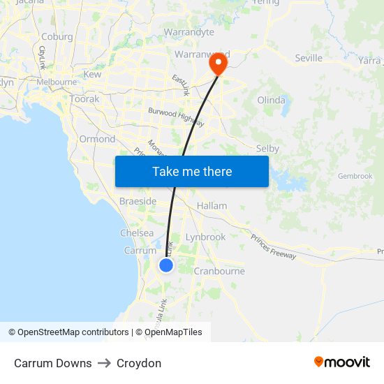 Carrum Downs to Croydon map