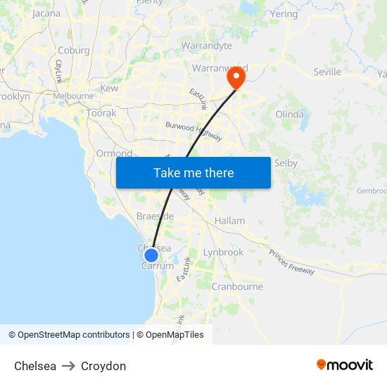 Chelsea to Croydon map