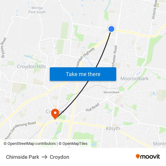 Chirnside Park to Croydon map