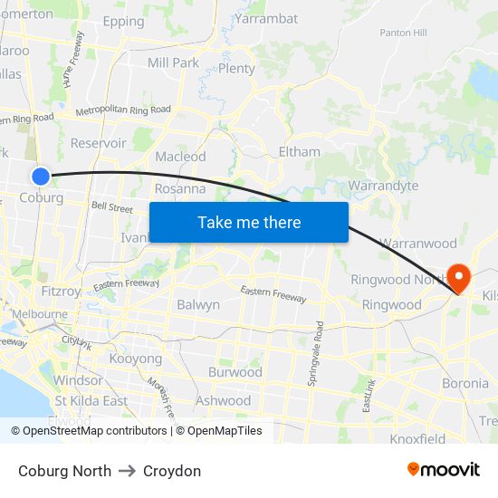 Coburg North to Croydon map