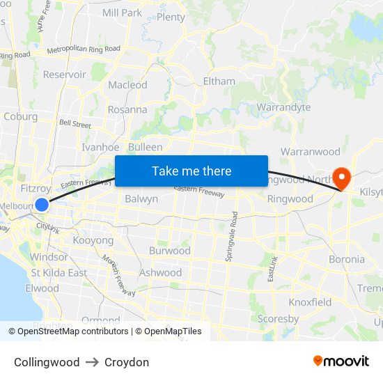 Collingwood to Croydon map