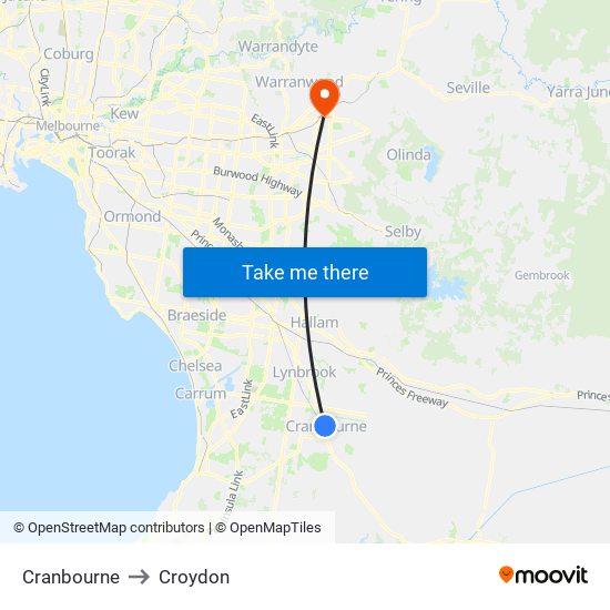 Cranbourne to Croydon map