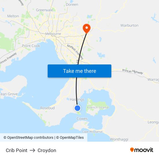 Crib Point to Croydon map