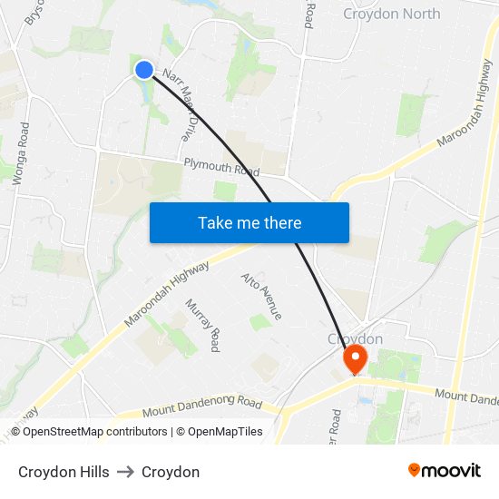 Croydon Hills to Croydon map