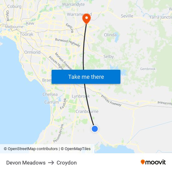 Devon Meadows to Croydon map