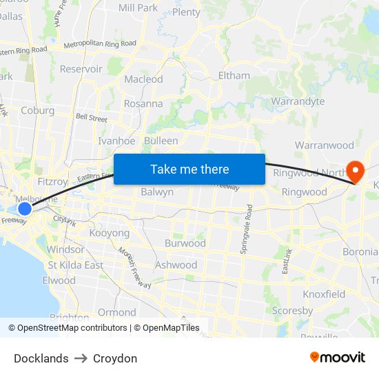 Docklands to Croydon map