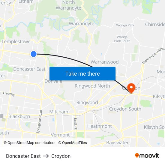 Doncaster East to Croydon map