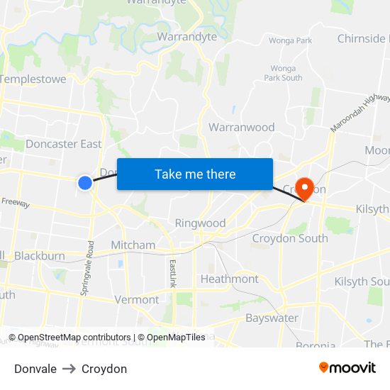 Donvale to Croydon map