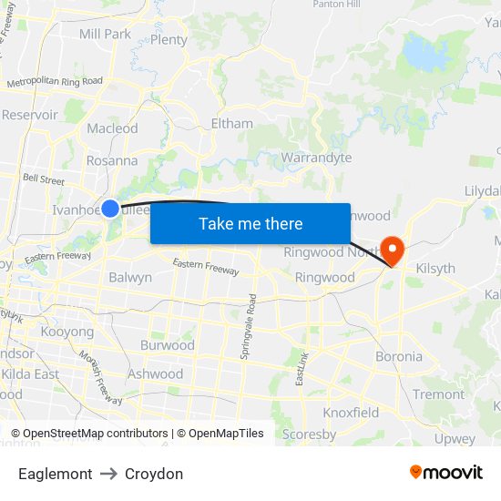 Eaglemont to Croydon map