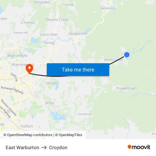 East Warburton to Croydon map